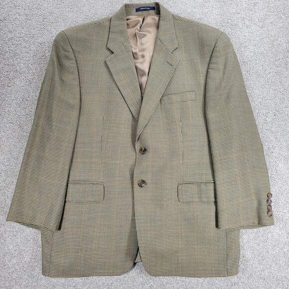 VTG Chaps Ralph Lauren Silk Wool Blazer Mens 42S Green Houndstooth Pane Jacket - Picture 1 of 16